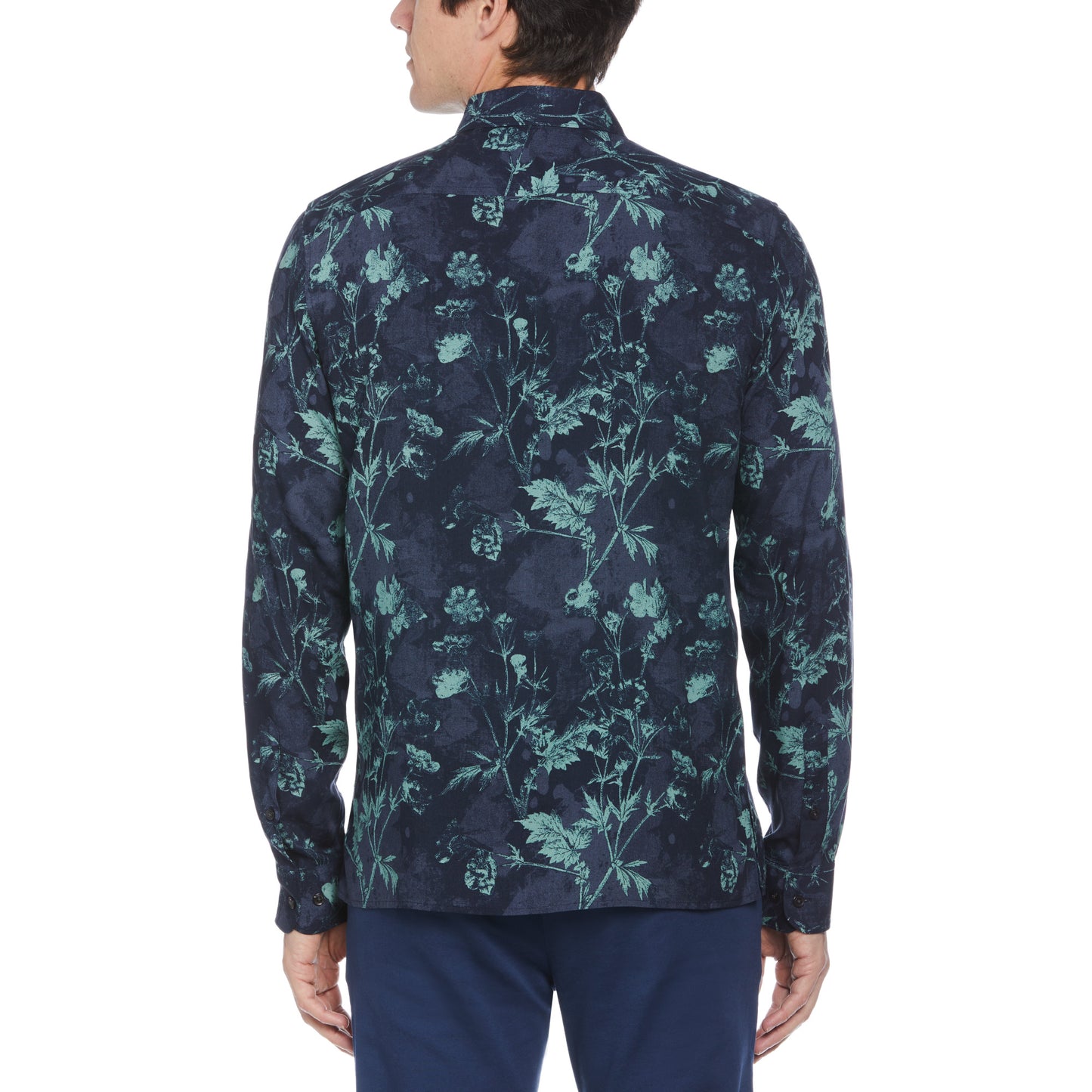 Perry Ellis Ecovero Soft Floral Tie Dye Print Long Sleeve Button-Down Shirt in Arctic