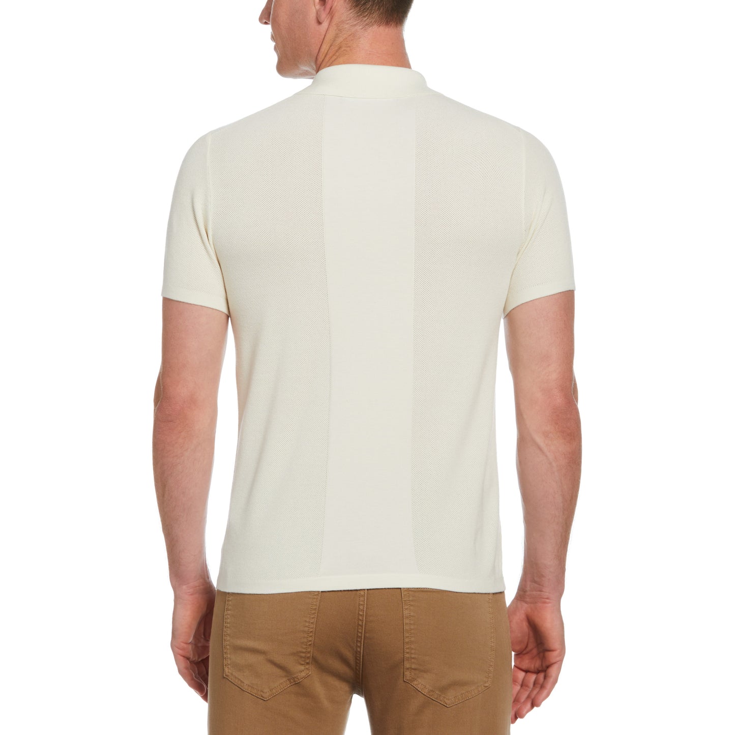 Perry Ellis Texture Mix 3-Button Short Sleeve Polo in Egret