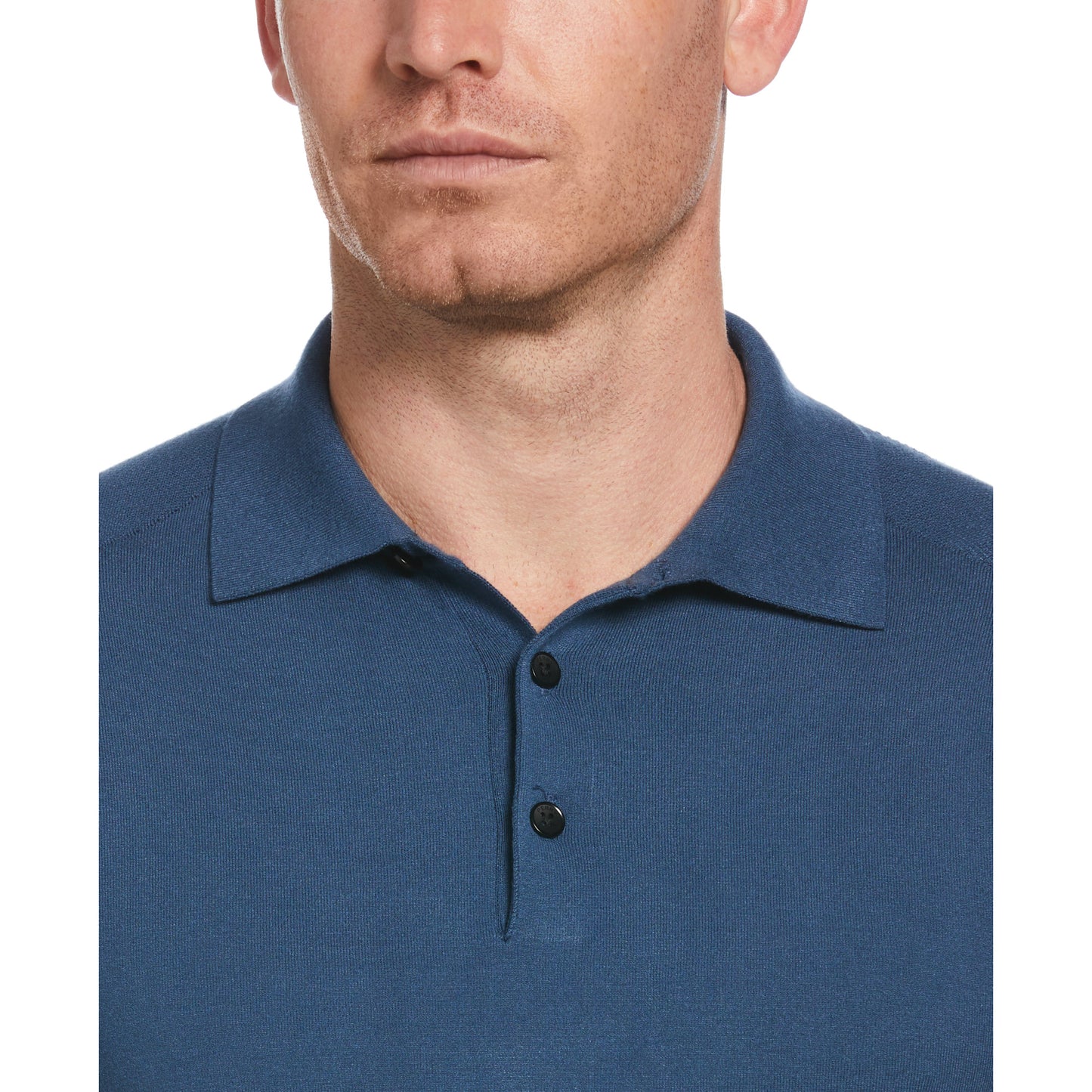 Perry Ellis Texture Mix 3-Button Short Sleeve Polo in Dark Denim