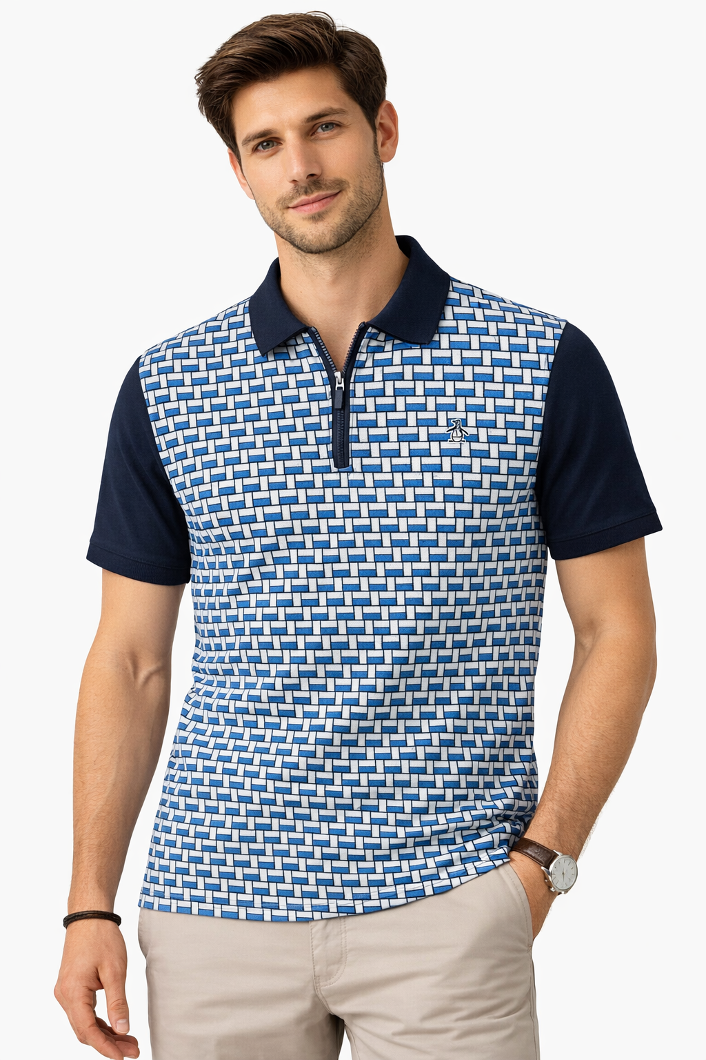 Original Penguin Jacquard Front Quarter Zip Cotton Jersey - ANTHEM