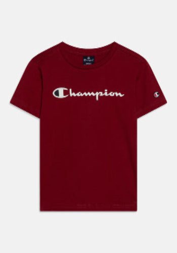 Champion Europe Women Full Script Logo Crewneck Tee – Burgundy - ANTHEM