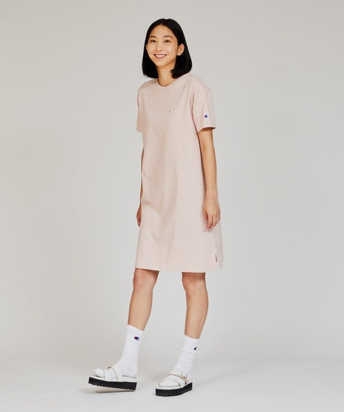 open lace back dress Champion Women's Printed Reverse Weave Long Sleeve Crew Neck Dress, champion  Script Pink Candy/White, S at Amazon Women's Clothing store