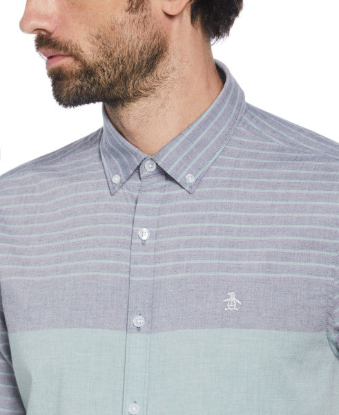 Original Penguin Poplin Striped Short Sleeve Button-Down Shirt – Oil Blue - ANTHEM