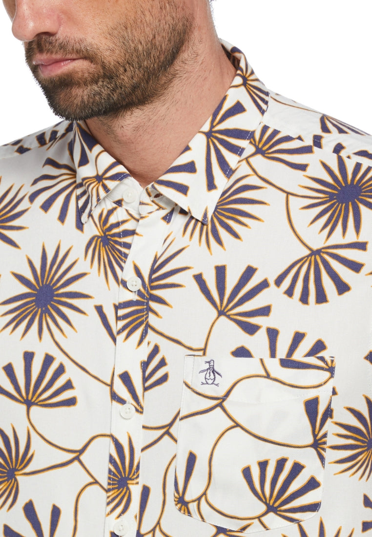Original Penguin Twill Contrast Floral Print Short Sleeve Button-Down Shirt - ANTHEM