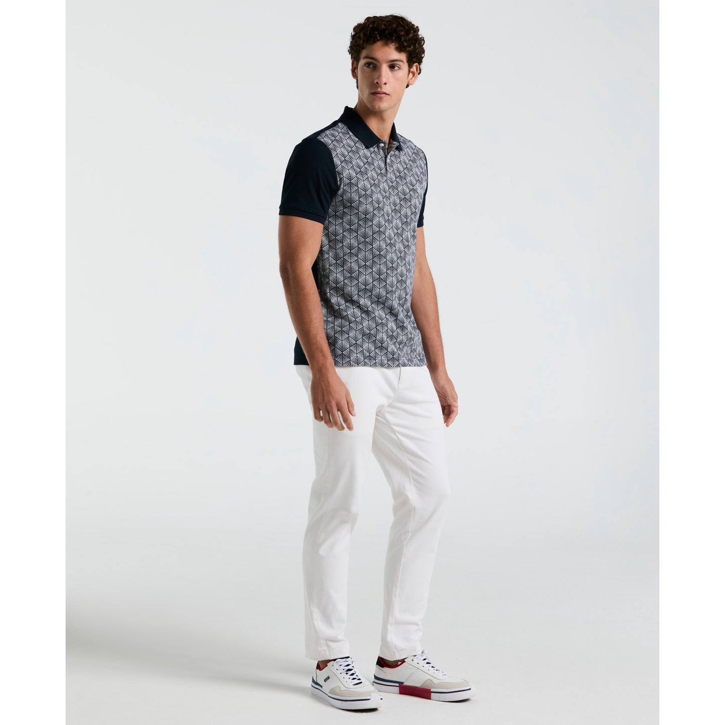 Original Penguin Diamond Jacquard Front Short Sleeve Polo Shirt Dark Sapphire