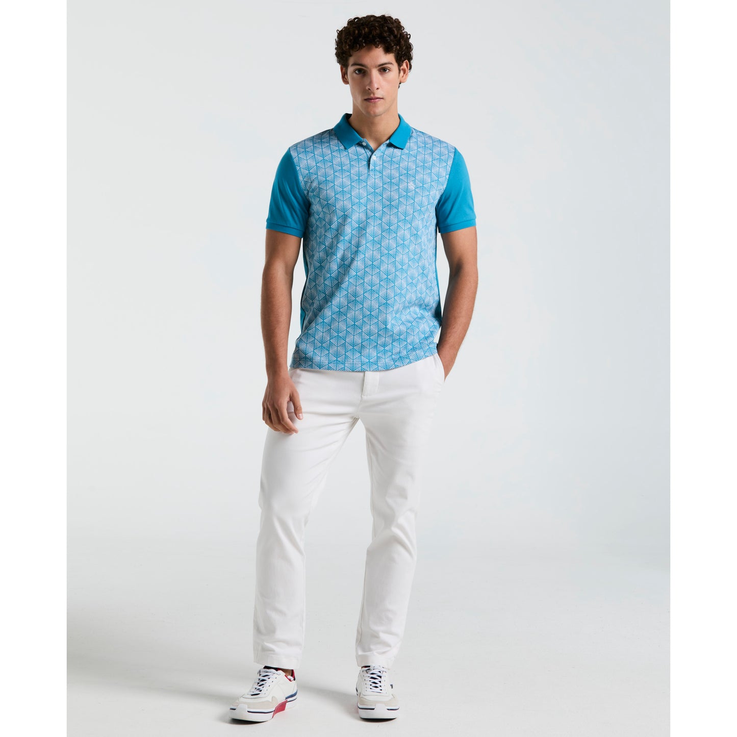 Original Penguin Mens Diamond Jacquard Front Short Sleeve Polo Shirt Mosaic Blue