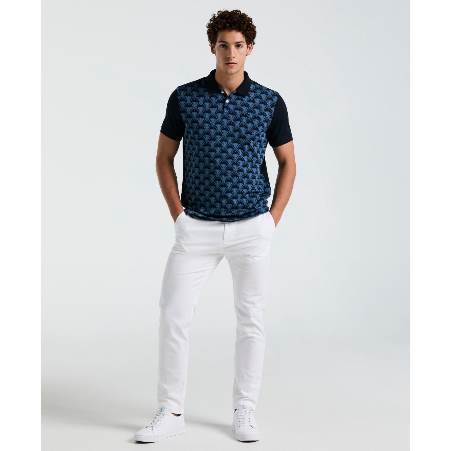 Original Penguin Palm Jacquard Front Short Sleeve Polo Shirt Dark Sapphire