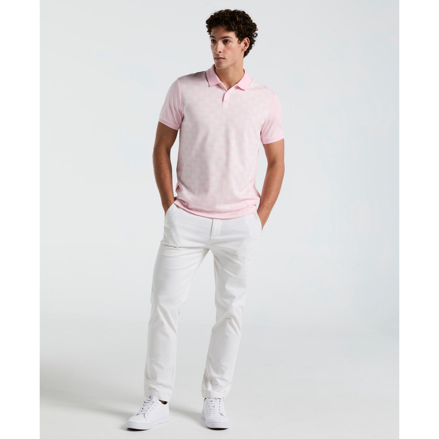 Original Penguin Mens Palm Jacquard Front Short Sleeve Polo Shirt Parfait Pink