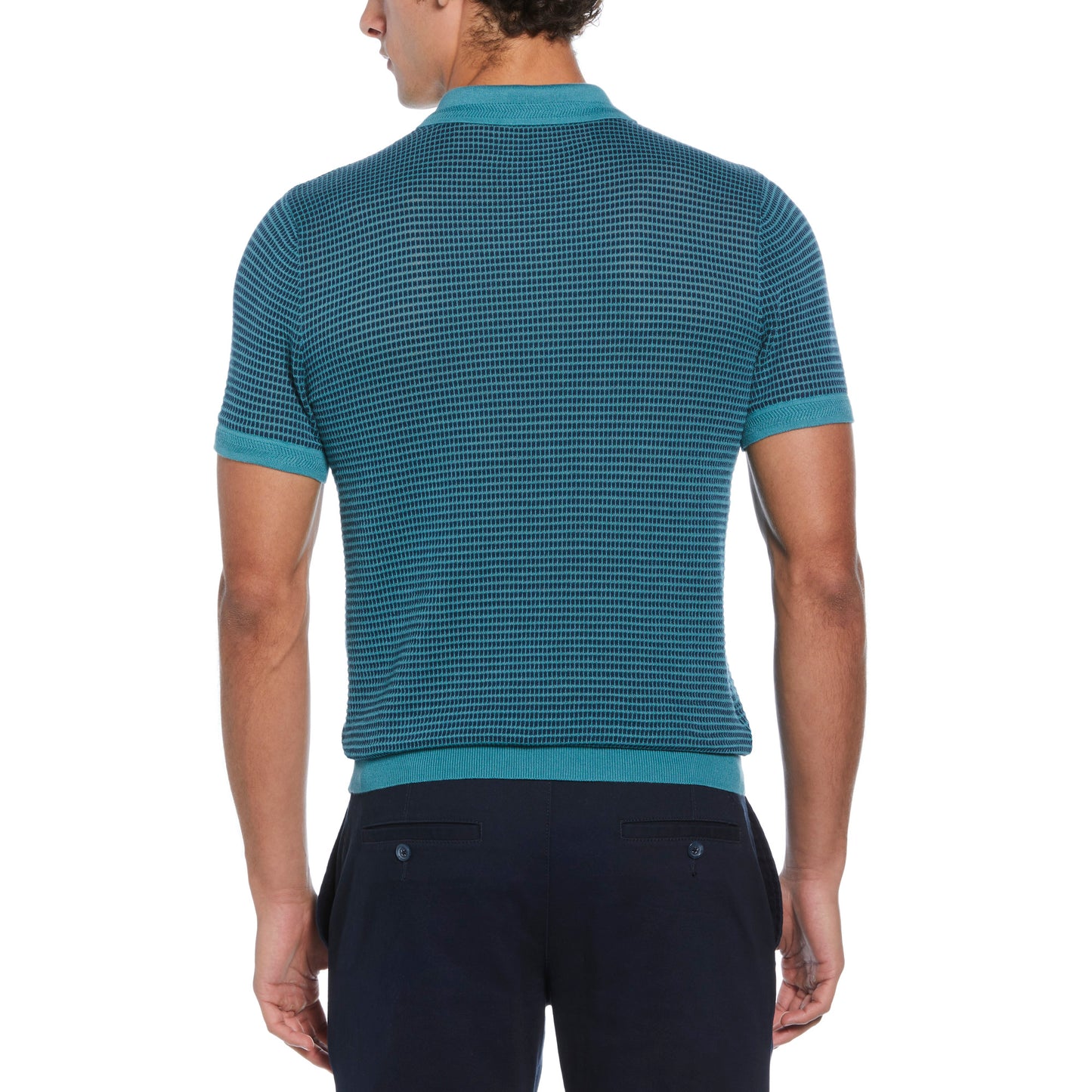 Original Penguin All Over Jaquard 1/4 Zip Sweater Polo Shirt Teal
