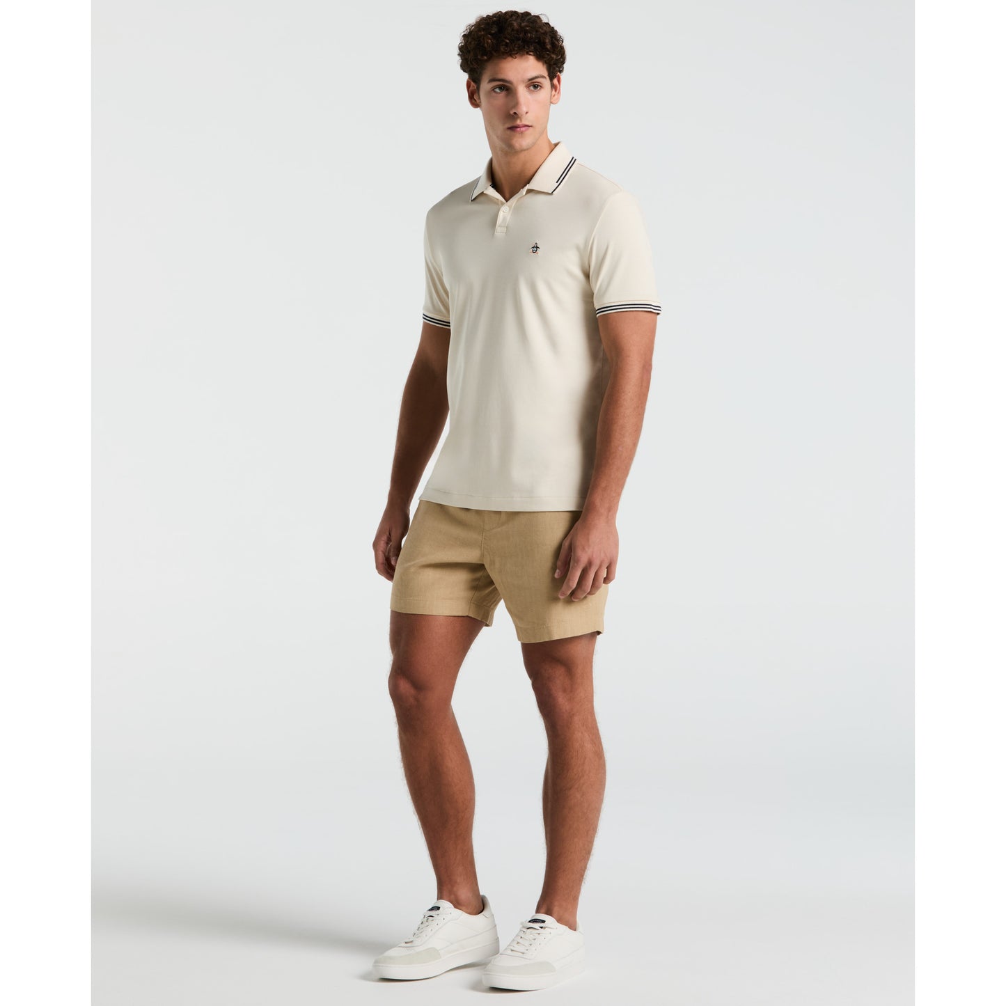 Original Penguin Organic Interlock Tipped Short Sleeve Polo in Birch