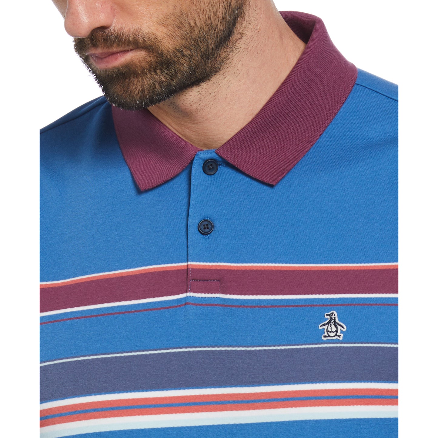 Original Penguin Mens Interlock Chest Stripe Short Sleeve Polo Shirt (Star Sapphire)