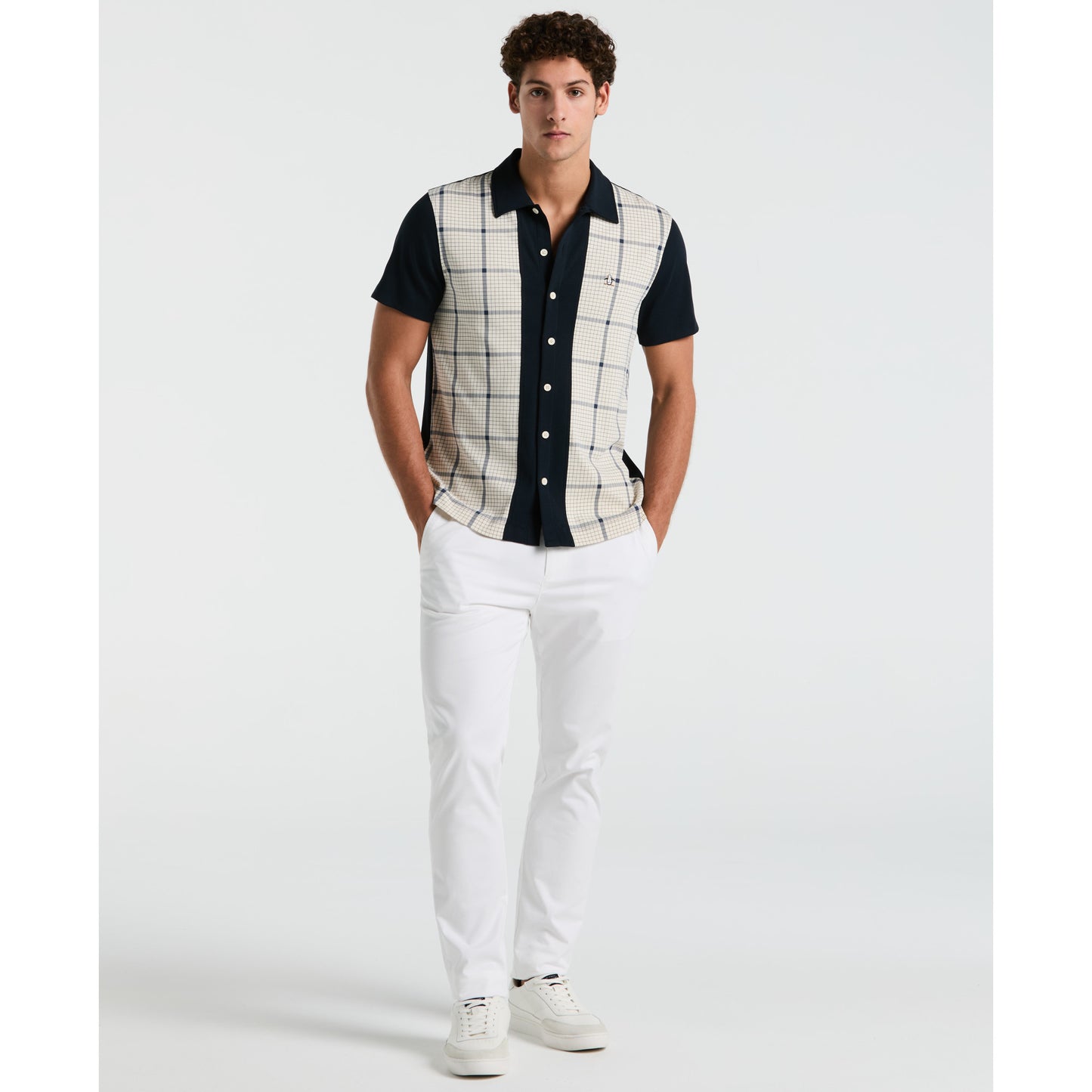 Original Penguin Interlock Plaid Short Sleeve Woven in Birch