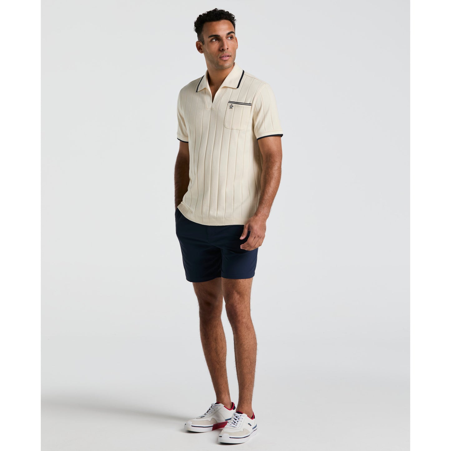 Original Penguin Cotton Open Collar Short Sleeve Polo in Birch