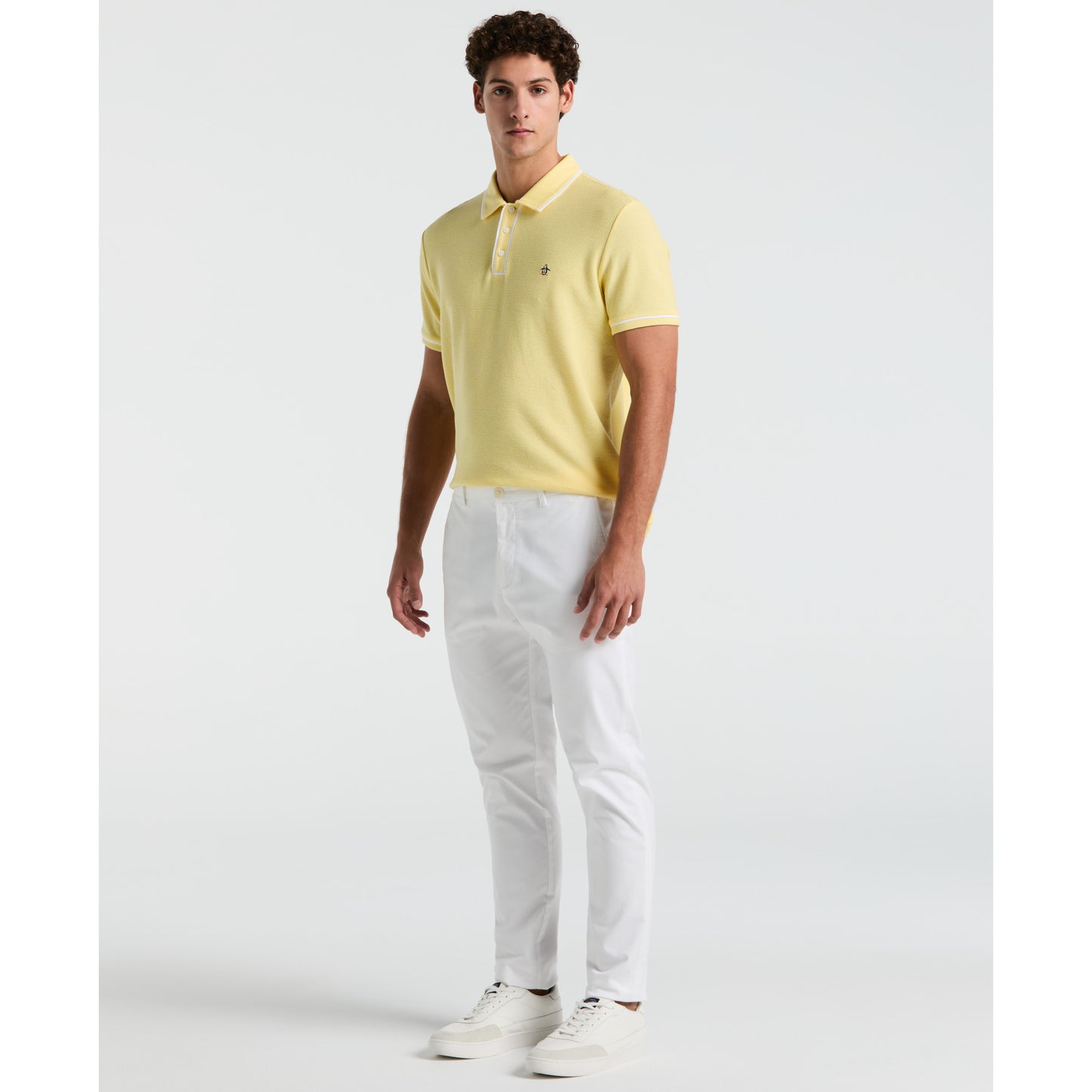 Original Penguin Earl Mesh Cotton Short Sleeve Polo in Popcorn Yellow