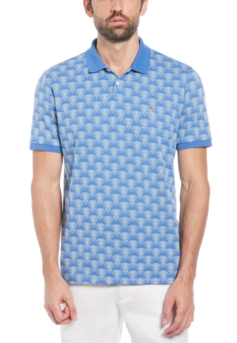 Original Penguin Jacquard Geometric Palm Print Short Sleeve Polo Shirt - ANTHEM