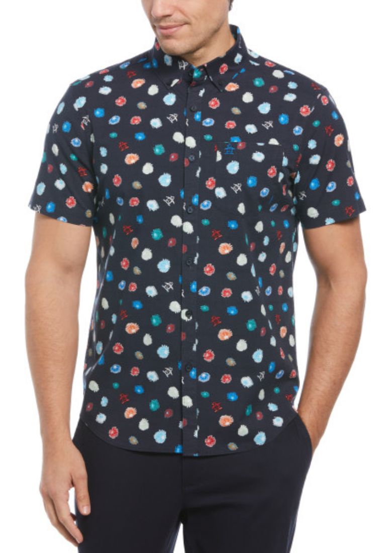 Original Penguin Men?s Floral All Over Print Pete Short Sleeve Stretch Button-down Shirt Ecovero? - ANTHEM