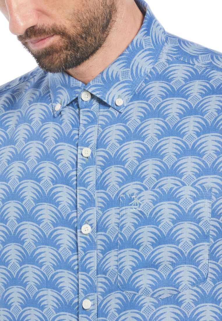 Original Penguin Delave Linen AOP Geometric Palm Shirt - ANTHEM