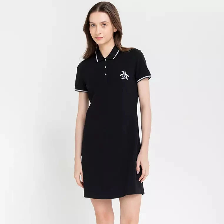 Original Penguin Womens Short Sleeve Ladies Knit Dress Pique Mega Pete True Black