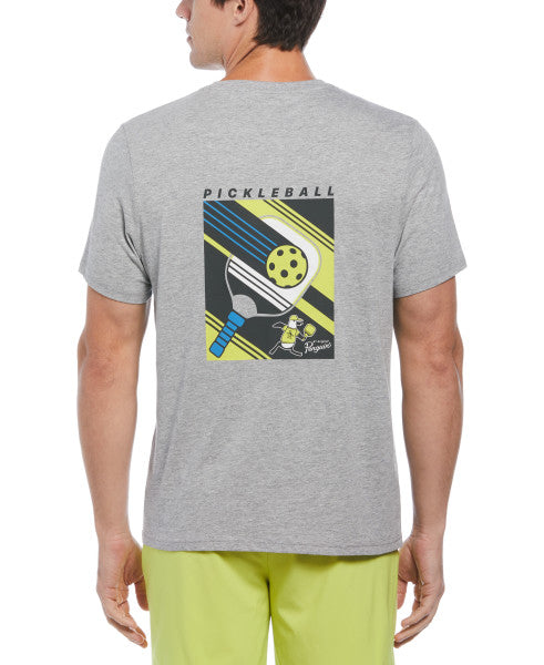 Original Penguin US Men’s Heathered Pickleball Graphic Short Sleeve Tee Shirt - Quiet Gray Heather