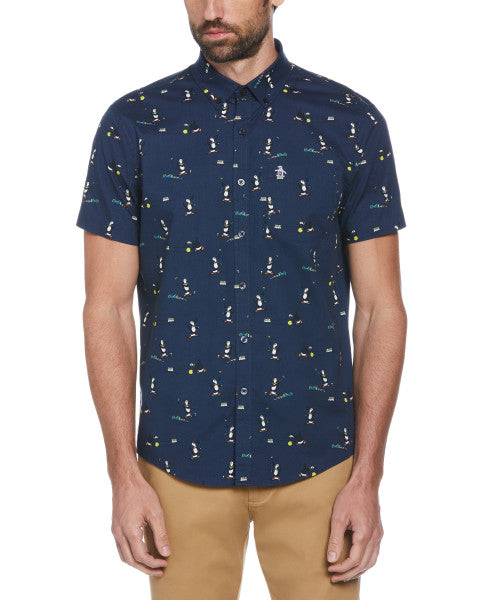 Original Penguin Poplin Allover Golf Pete Print Short Sleeve Button Do ANTHEM Original Penguin Poplin Allover Golf Pete Print Short Sleeve Button Do ANTHEM