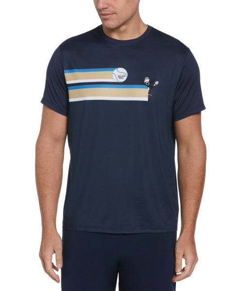 Original Penguin US Men?s 80S Stripe Tennis Print Short Sleeve Tee Shirt ? Black Iris - ANTHEM