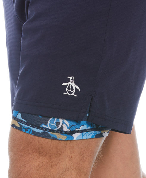 Original Penguin US Men’s Performance Short With Printed Compression Lining - Black Iris