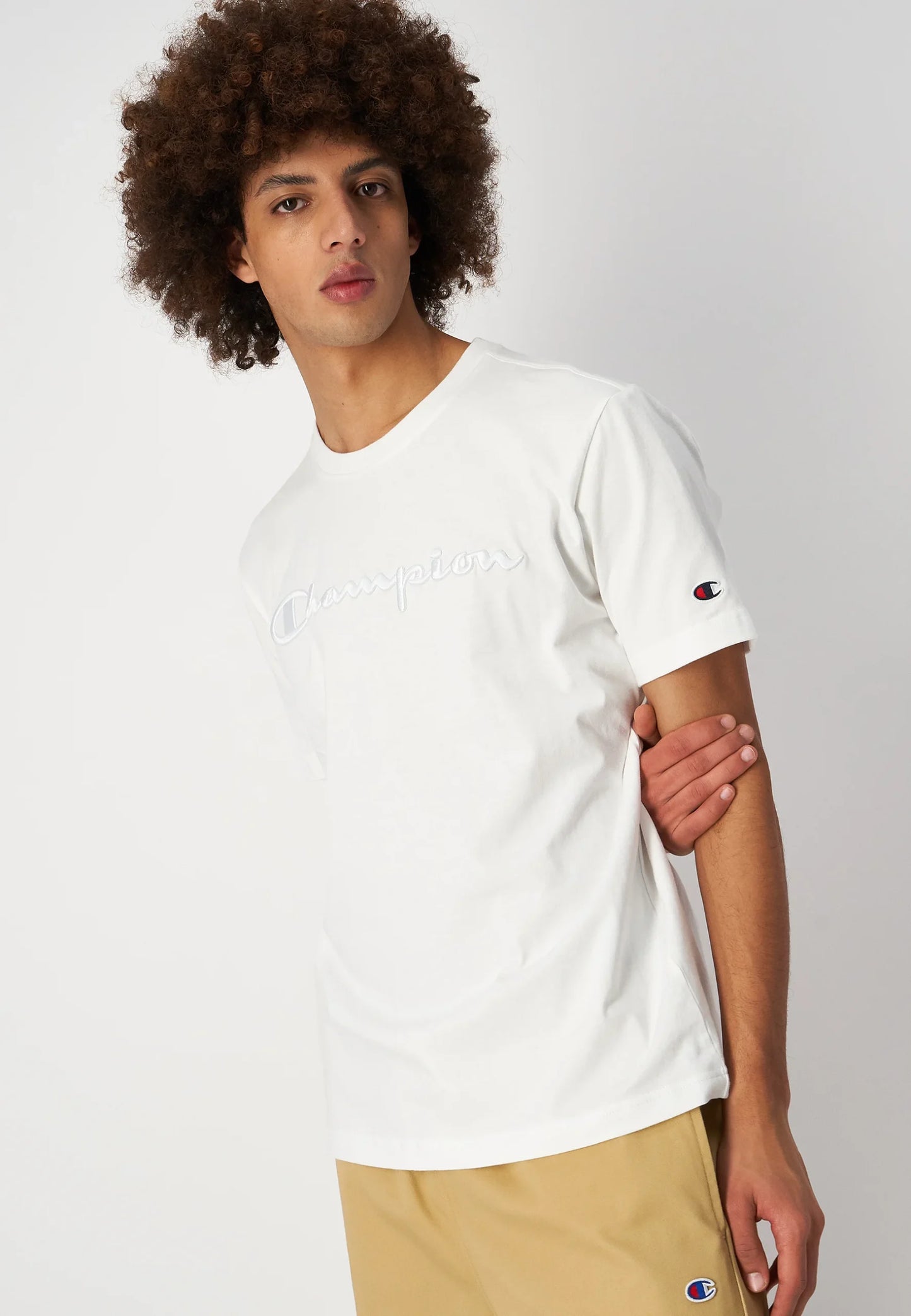 Champion Europe Men’s Crewneck Tee with Embroidered – White - ANTHEM