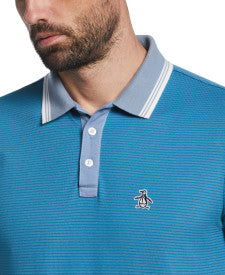 Original Penguin Tonal Stripe Pique Short Sleeve Polo Shirt – Mosaic Blue
