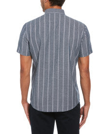Original Penguin Oxford Vertical Stripe Short Sleeve Button-Down Shirt – Poseidon Blue