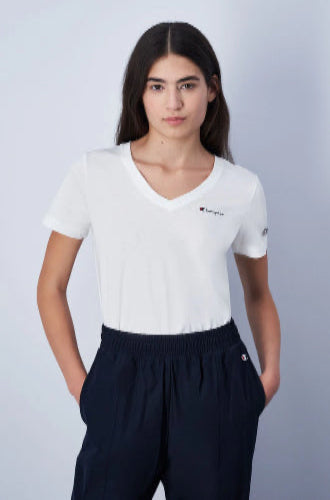 Champion Europe Women V-Neck T-shirt with Left Chest Logo – White - ANTHEM