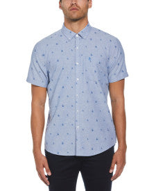Original Penguin Oxford Re-Pete Print Short Sleeve Button-Down Shirt – Classic Blue - ANTHEM
