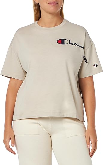 Champion Europe Women Crewneck with Big Left Chest Logo – Oatmeal - ANTHEM