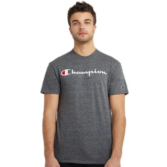 Champion USA Men’s Classic Script Logo T-Shirt – Guns Smoke PE Heather