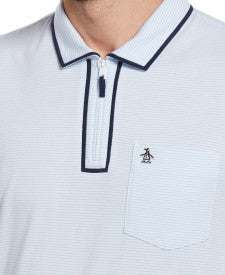 Original Penguin Stripe 1/4 Zip Short Sleeve Polo Shirt – Cerulean