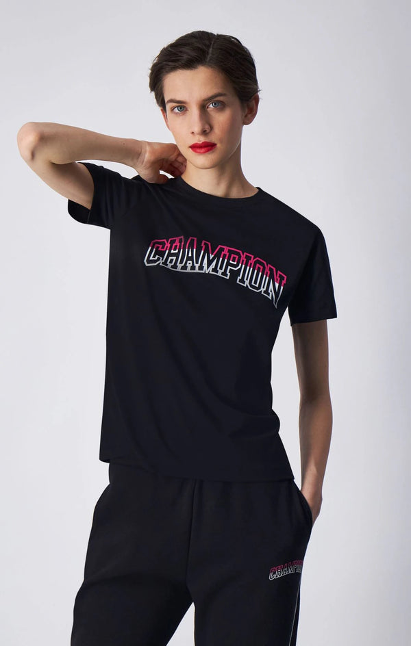 Champion Europe Women Full Script Logo Crewneck T-Shirt  – Black