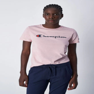 Champion Europe Women Full Script Logo Crewneck T-Shirt – Pink
