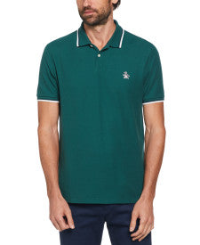 Original Penguin Organic Cotton Pique Short Sleeve Polo Shirt With Tipped Collar – June Bug - ANTHEM