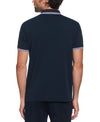 Original Penguin Jacquard Front Basketweave Print Short Sleeve Polo Shirt - Dark Sapphire