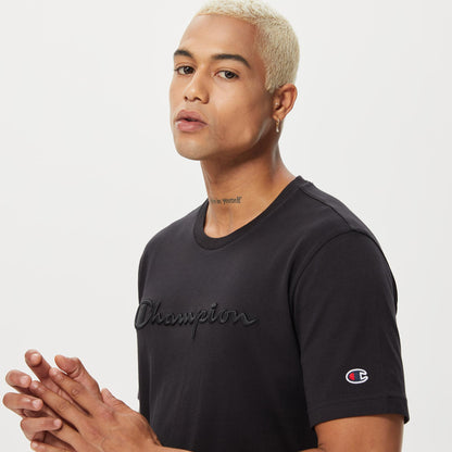 Champion Europe Men’s Crewneck Tee with Embroidered – Black - ANTHEM