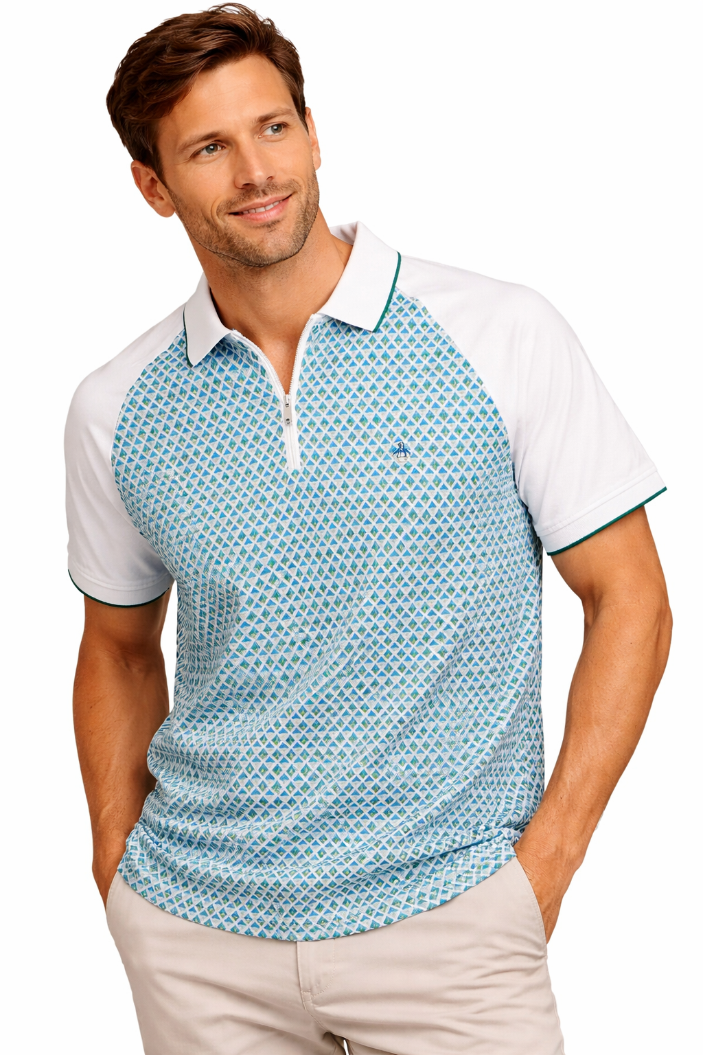 Original Penguin Jacquard Front Quarter Raglan Polo - ANTHEM
