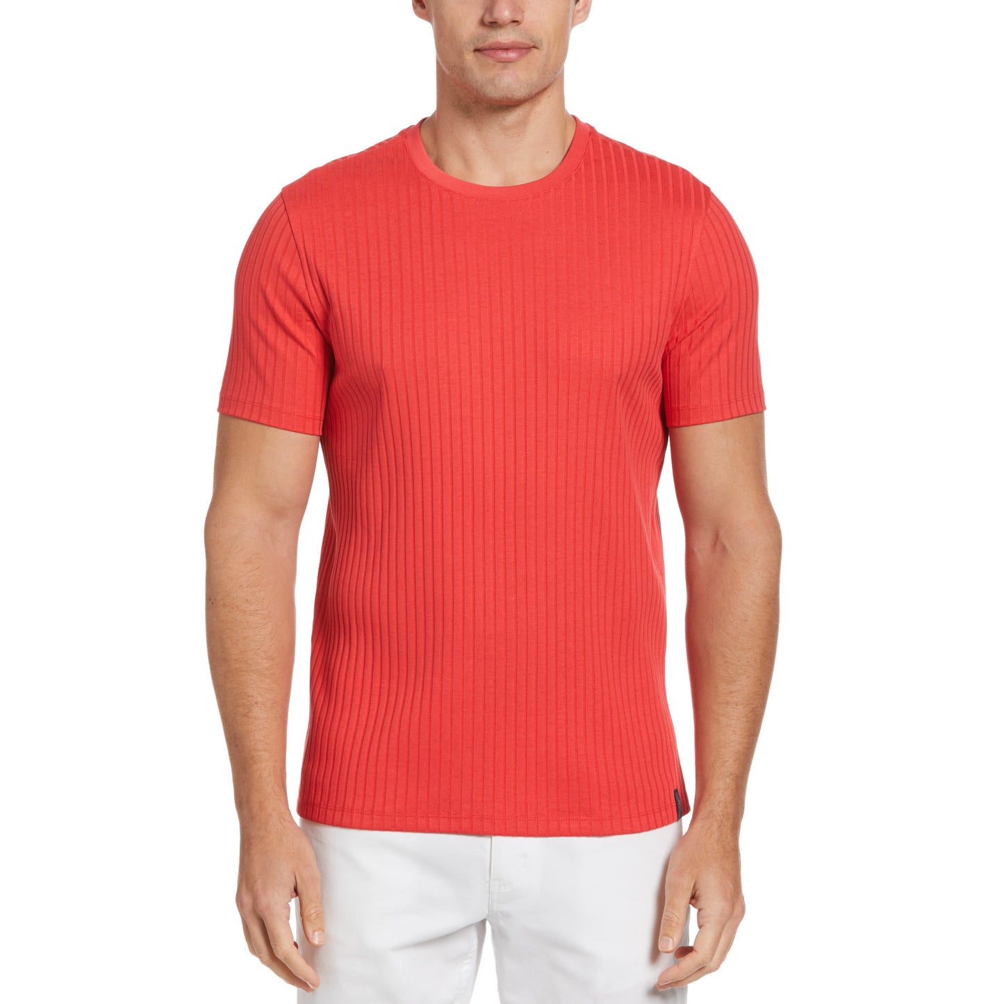 Perry Ellis Ribbed Crew Neck Tee Short Sleeve Shirt in Bittersweet