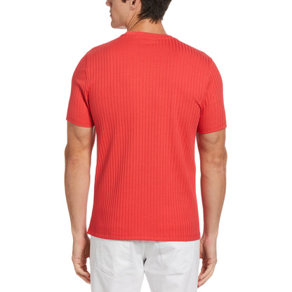 Perry Ellis Ribbed Crew Neck Tee Short Sleeve Shirt in Bittersweet