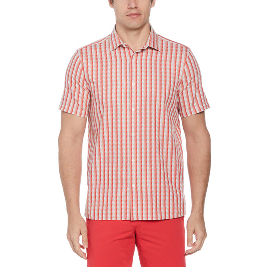 Perry Ellis Irregular Gingham Short Sleeve Button Down in Bittersweet