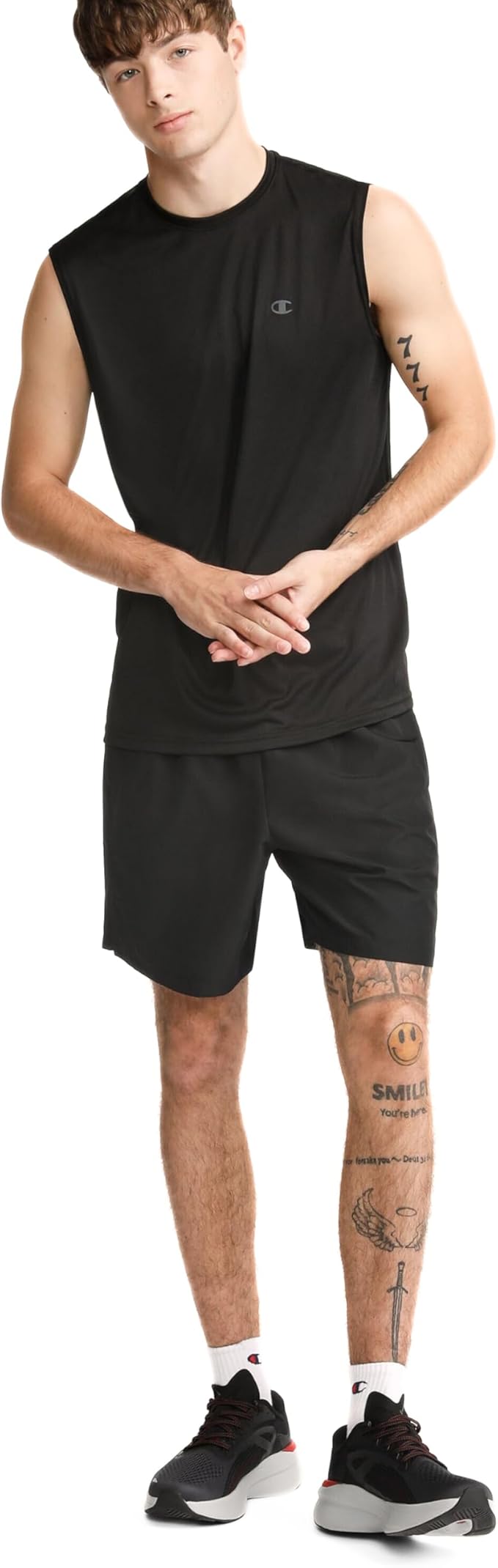 Champion USA Men’s Reflective C Logo Muscle Tank Tee – Black - ANTHEM