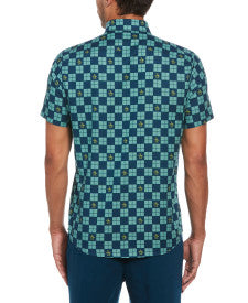 Original Penguin Checkered Pete Pattern Short Sleeve Button-Down Shirt - Poseidon Blue