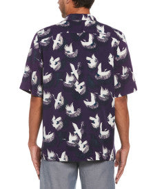 Original Penguin Cranes Print Short Sleeve Button-Down Shirt – Grape