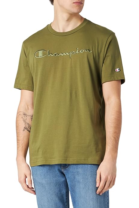 Champion Europe Men’s Crewneck Tee with Embroidered – Olive Green - ANTHEM