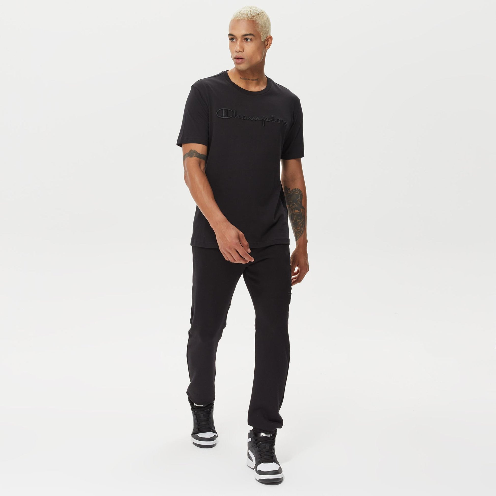 Champion Europe Men’s Crewneck Tee with Embroidered – Black - ANTHEM