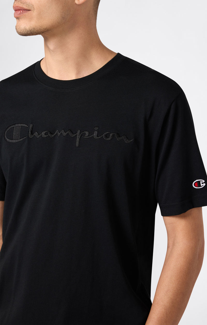 Champion Europe Men’s Crewneck Tee with Embroidered – Black - ANTHEM