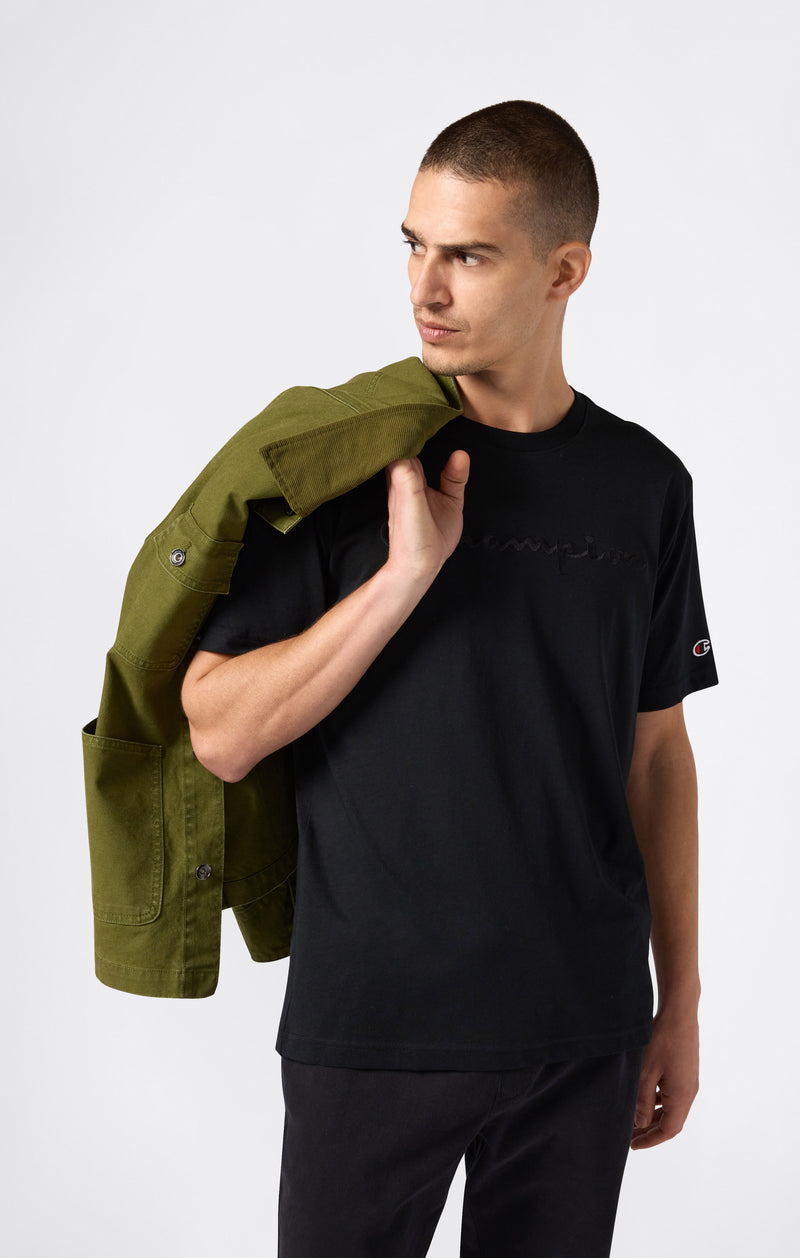 Champion Europe Men’s Crewneck Tee with Embroidered – Black - ANTHEM